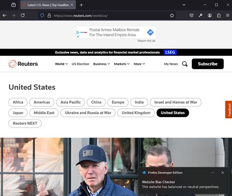 A window pops up on the bottom right when entering a news website.