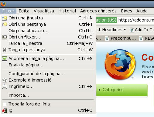 Interfície del Firefox en variant valenciana