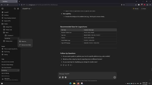 Chat menu inside folder manager