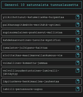 An example of ten generated passphrases.