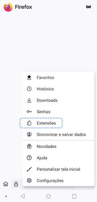 Firefox menu on the Android version, highlighting the Extensions option.