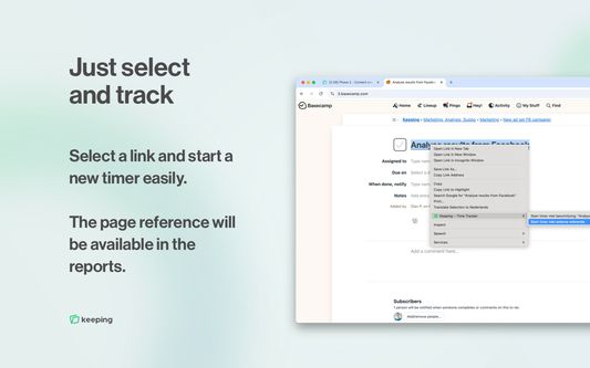 Select a link and start a new timer easily. 

The page reference will be available in the reports.