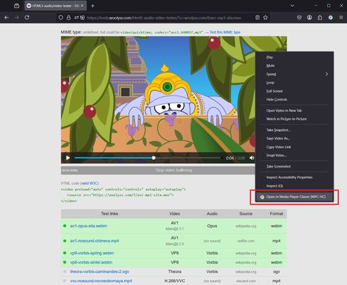 Addon in action on right clicking video / audio players in firefox.