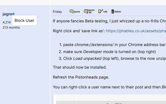 Right-click a username and 'Block User' to quickly hide all their forum posts, including quoted posts