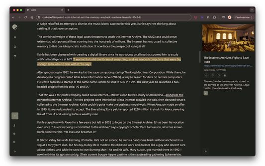 Curio reader page