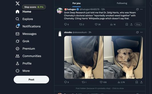 Content filtering based on similarity to tweets marked as slop
