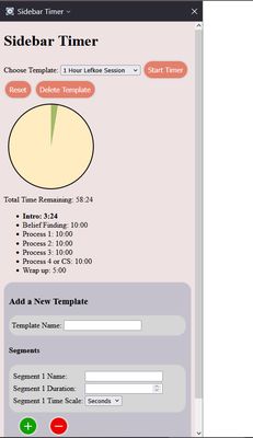 Example of timer with custom time segments running in the Firefox sidebar.