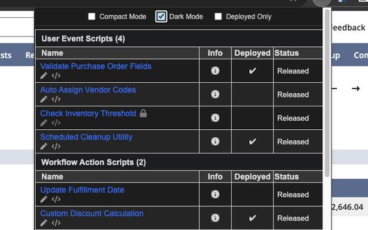 Scripts List - Dark Mode