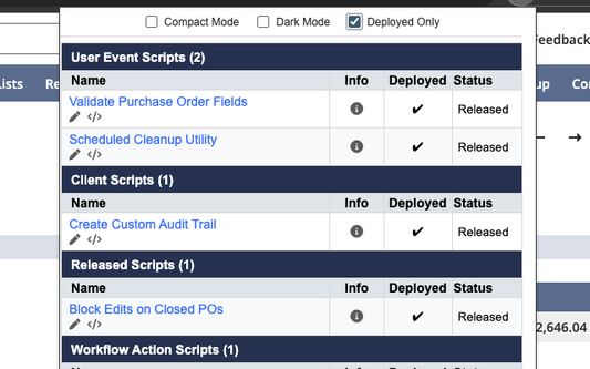 Scripts List - Deployed Only
