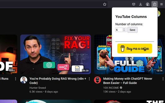 Why did YouTube change the number of videos per row!?? This fixes it.