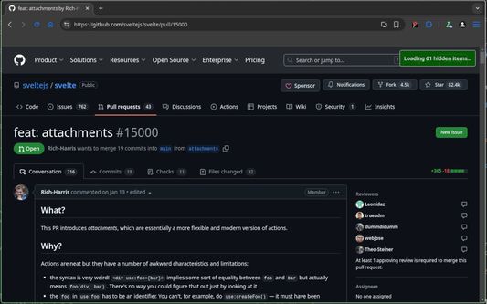 Floating status on a pull request a page with content being leaded