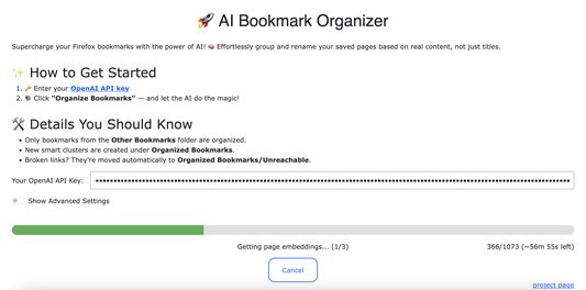 Organizing bookmarks with AI Bookmark Organizer