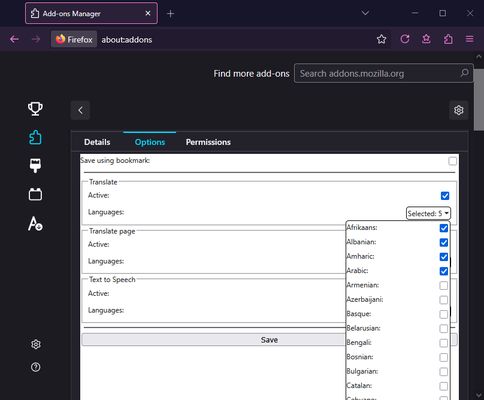 You can select what languages you want available for each potential action.
