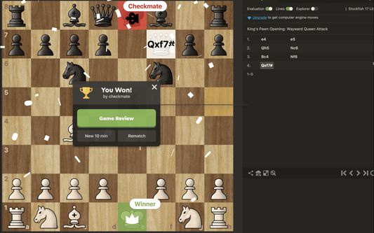 chess.com screenshot with black king check mated