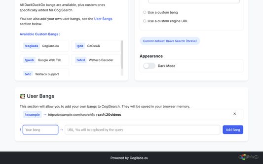 Config part of the landing page