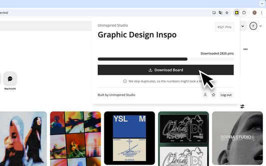 Preview of downloading pins within the extension.
