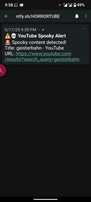 ntfy Notification, if your child watches a youtube video with one of the configured trigger words