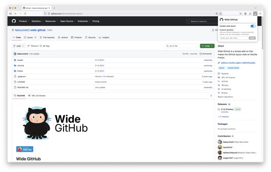 Wide GitHub enabled on Firefox.