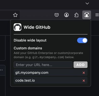 Settings panel with custom TLDs support (dark mode).