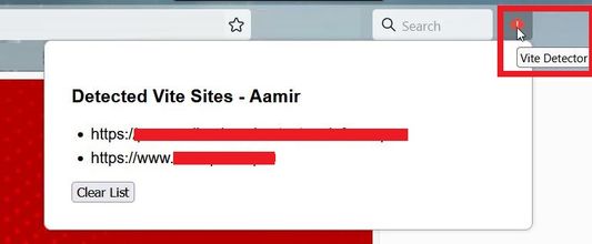 Upon clicking the icon the list of detected websites are shown