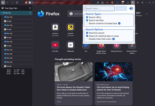 Start with some collection of tabs and click on the addon icon to bring up the search box.