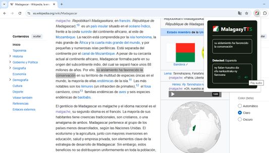 Get Malagasy translation + TTS narration