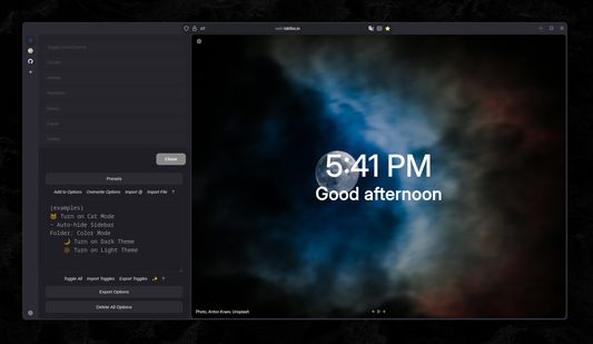 Presets menu to manage importing/exporting