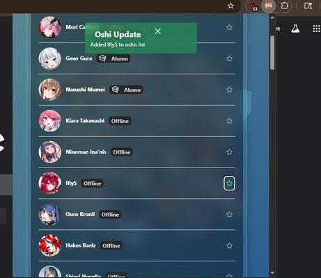 Add oshi to pin them in the top category