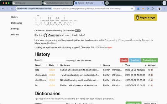 All words you looked up are automatically saved in history.