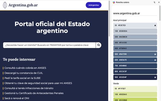 Página del sitio web www.argentina.gob.ar con poncho color en el sidemenu