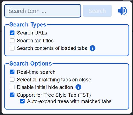 "Search Types" and "Search Options" (New: Tree Style Tab support)