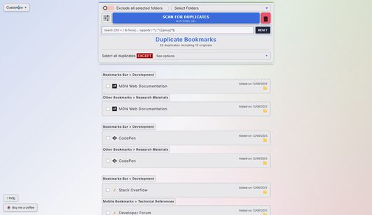Advanced duplicate bookmarks finder