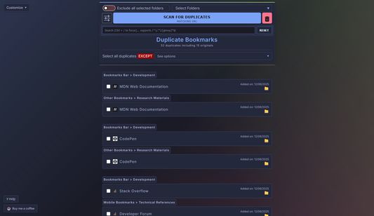 Advanced duplicate bookmarks finder