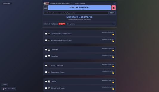 Advanced duplicate bookmarks finder