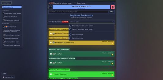 Advanced duplicate bookmarks finder