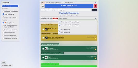 Advanced duplicate bookmarks finder