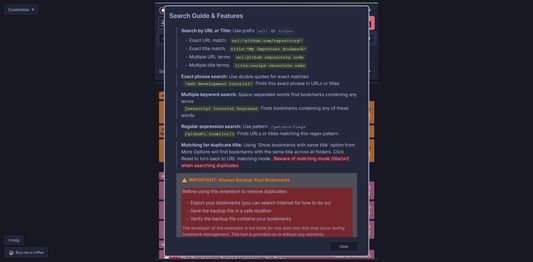 Help note for advanced duplicate bookmarks filter