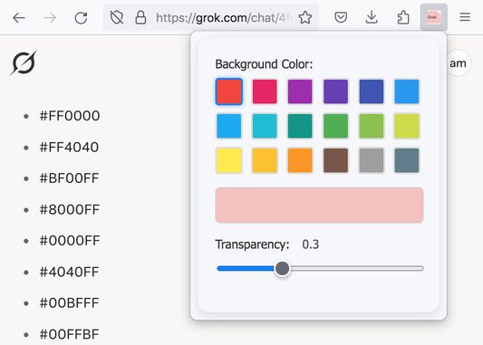 Click on the icon and immediately see the choice of color and transparency