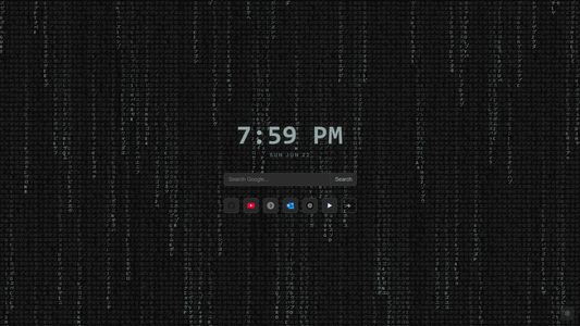 with digital rain and bookmarks below search bar