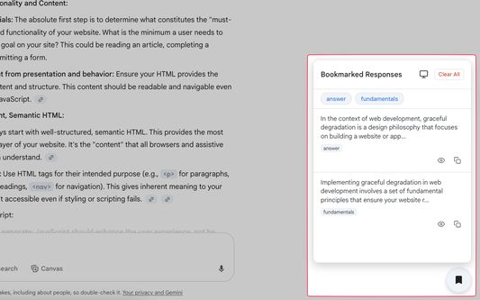 Saved bookmarks can be viewed in the UI side panel.