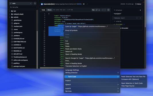 Open snippets in Tachi Code using the context menu integration