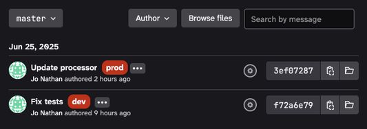 Commits view enhanced with deployment environment information
