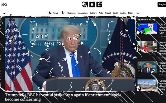 Pixel Piranhas in action: cursors slowly destroying a webpage with controversial news.