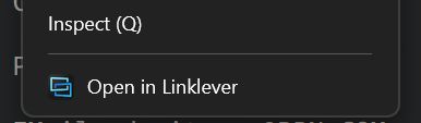 Screenshot of the context menu option. The option shows the Linklever icon and says "Open in Linklever"