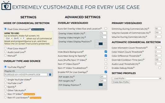 Screenshot of extension settings