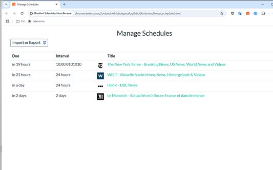 Manage schedule entries
