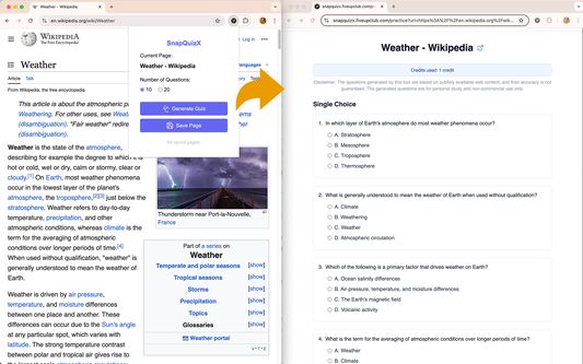 Instantly transform any webpage into an interactive quiz with one click.