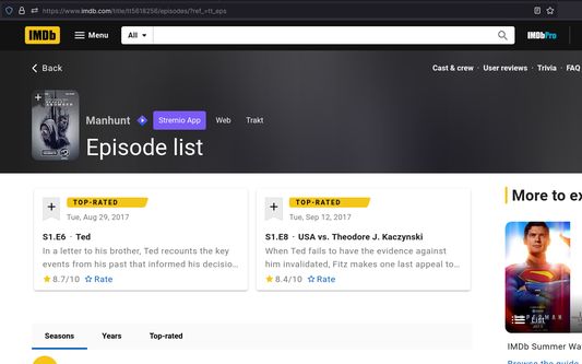Stremio and Trakt buttons on season pages