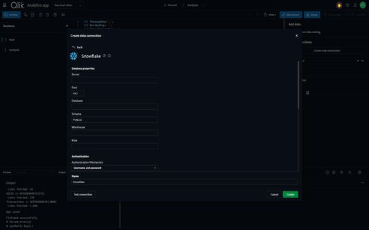 Consistent dark styling across dialogs, including the data connection form.