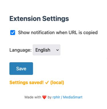Settings page with language selection and notification toggle